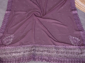 ผ้าซารีจอร์เจตต์ปักลายสไตล์บอลลีวูด KV - Product Image 3