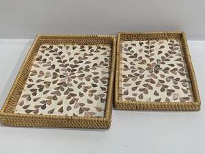 Plateau suspendu décoratif carré en rotin artisanal traditionnel, motif nature morte, en fibres végétales, pour mariage, lot multi-pièces - Product Image 2