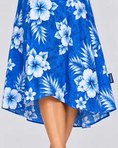 Blue Floral Print V-Neck A-Line Chiffon Tea-Length Dress with Cap Sleeve for Women Summer Casual Wear best selling wholesale - Product Image 5