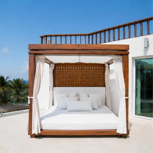 Cama de Día de Lujo con Toldo de Teca Sólida para Exteriores, con Cortinas, Moderna, para Jardín, Patio, Piscina, Resort, Hotel - Product Image 4