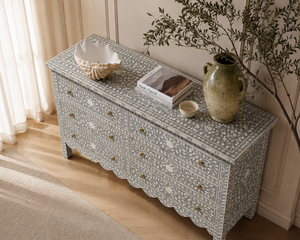 Gray White Bone Inlay Living Room Cabinet Drawers <b>Storage</b> Dresser Slab Door Modern Side <b>Chest</b> Custom Size - Product Image 5