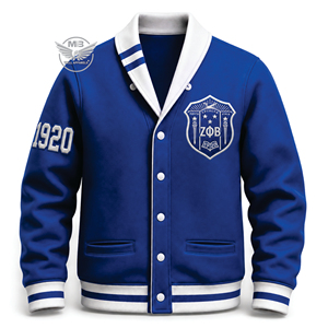 เสื้อแจ็คเก็ตวาร์ซิตี้สีน้ำเงินขาวสำหรับผู้หญิง Zeta Phi Beta ปักโลโก้ด้านหน้าปี 1920 แขนยาว สไตล์พรีปปี้ เสื้อคลุมคาร์ดิแกนสำหรับฤดูหนาว - Product Image 1
