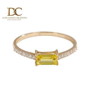 Bague en or jaune massif 14 carats certifiée IGI pour femmes, bijoux de fiançailles et de mariage, avec diamant cultivé en laboratoire et saphir jaune - Product Image 1