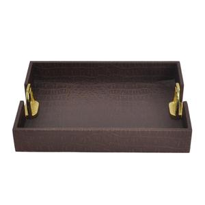 Luxury Breakfast <b>Serving</b> <b>Tray</b> With <b>Gold</b> Horse Bit Handles Decorative <b>Trays</b> Eco Friendly Food Grade Leather <b>Tray</b> For Restaurants - Product Image 1