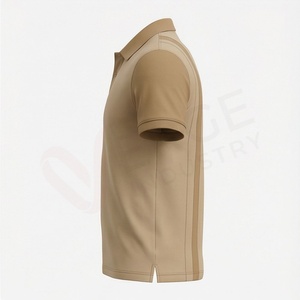 Chemise pour homme beige à manches courtes, tricotée unie, coupe décontractée, boutonnée, 100 % polyester respirant - Product Image 3