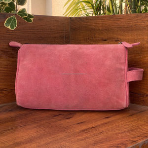 New Arrival Customized Boot Stitch Pink Suede Leather Hanging Cosmetic Bag <b>Travel</b> Toiletry Zipper Pouch Organizer <b>Wash</b> Bags - Product Image 5