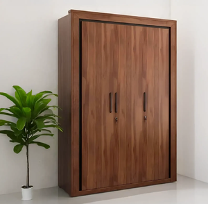 Une armoire élégante à trois portes en bois foncé, dotée d'un cadre de bordure épuré et de longues poignées modernes, disponible à prix de gros. - Product Image 1