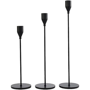 Ensemble de 3 bougeoirs en acier noir pour décoration intérieure, design métallique durable, bougeoirs à cône faits à la main, en promotion - Product Image 1