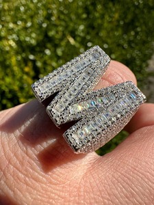 <b>Mens</b> Hip Hop Iced Out Moissanite Initial <b>Ring</b> 925 Sterling <b>Silver</b> Gold Plated 5.5CT VVS GRA Certified Luxury Custom Letter - Product Image 2