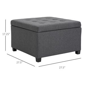 Pouf contenitore con coperchio sollevabile e trapuntatura, con cerniere in metallo e struttura in legno di gomma, per soggiorno, ufficio o camera da letto - Realizzato in MDF - Product Image 3