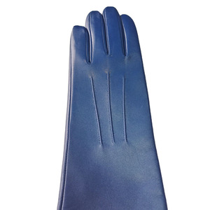 Opera Length Blue Leather <b>Gloves</b> Plain Style Unlined Winter Business Use - Product Image 4