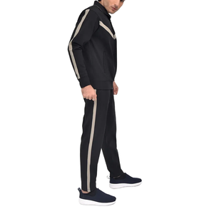 Men's Black Tracksuit Full Zip <b>Jacket</b> And Jogger Pants Set With <b>White</b> Side Stripes Breathable Sporty Autumn Wear - Product Image 5