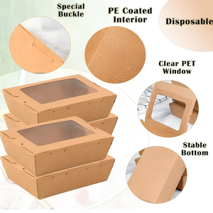 Caja de Papel Kraft Impresa Personalizada para Llevar Comida, con Ventana Transparente, Resistente al Aceite, Fabricante de Envases para Alimentos - Product Image 1