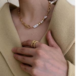 Collar de Cadena Corta con Diseño Coreano de Dongdaemun, Estilo Barroco, con Perlas y Detalles Metálicos, Accesorio de Personalidad para Mujer - Product Image 4