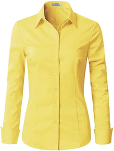 Chemisier à col boutonné extensible pour femme, coupe ample décontractée, idéal pour le bureau, en ramie tissée unie à manches longues - Product Image 4