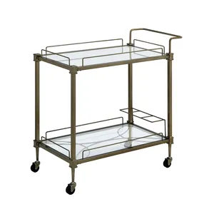 Chariot de bar moderne en métal avec étagères en verre et roulettes, style glamour, forme rectangulaire, design durable pour les fêtes - Product Image 2