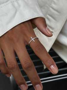 Cross Diamond <b>Rings</b> 14k 18k Solid Gold Pave Round Cut Lab Grown Diamond Religious Minimalist Everyday Wear <b>Stacking</b> Fine Jewelry - Product Image 2