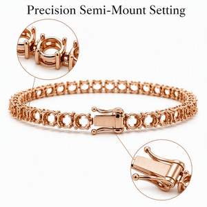 Wholesale 18K <b>Solid</b> Rose <b>Gold</b> Tennis Bracelet Mounting Round Cut Prong Setting Empty Fine Jewelry Manufacturer MOQ 1pc - Product Image 2