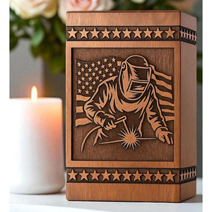 Engraved Welder Cremation Urn: American Flag Rosewood Keepsake Box Memorial Keepsake by AYAANS - Product Image 5