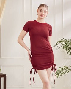 Vestido Ajustado de Manga Corta con Tejido Acanalado de la Mejor Calidad, Fabricante de Vestidos de Punto Elástico, Colores Personalizados - Product Image 2