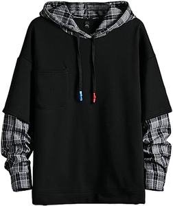 En's uuversiogo versiversized oooodie OP ends rends shion ashion oodyes Men's Color Lock ullover Eck -eck cuello ooded shirt weatshirt atatchwork - Product Image 2