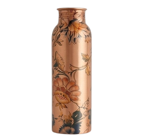 Bouteille d'eau en cuivre imprimée émail motif floral, bouteille isotherme en cuivre pour eau bouillante, bouteille d'eau potable, ustensile de cuisine - Product Image 2