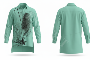 Chemise longue tendance sur mesure, motif floral artistique, couleur menthe unie élégante, chemise habillée boutonnée, chemises de style personnalisé - Product Image 3