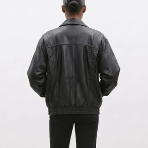 Veste en cuir noir surdimensionnée pour femmes, veste bomber en cuir d'agneau - Product Image 3