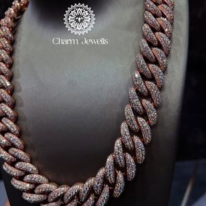 Charm Jewells Unisex Moissanite <b>Statement</b> <b>Necklace</b> 14K Gold Plated Silver Link Chain Hiphop Style IGI Certified Micro Insert - Product Image 2