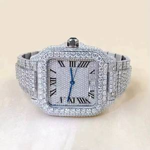 Reloj de Pulsera de Lujo Hip Hop para Hombre con Esfera Cuadrada Iced Out, Cuarzo, Moissanita de Pavé Completo y Correa de Acero Inoxidable de 20mm - Product Image 1