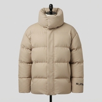 Blouson matelassé écologique beige pour homme, col montant, chaud et isolé pour l'hiver, décontracté, pour l'extérieur, avec logo frontal, OEM ODM, vente en gros