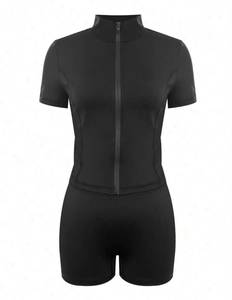 Metallic Breathable Washed Zip up Women <b>Jumpsuit</b> Short Sleeve High Neck Bodycon Romper Stage Wear - Product Image 6