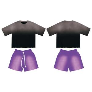 Ensemble de 2 pièces de vêtements de sport en coton imprimé surdimensionné pour l'été, streetwear personnalisé, shorts de jogging, shorts de basket-ball pour hommes - Product Image 1