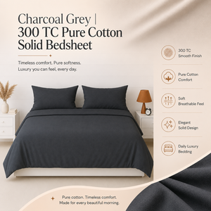 Premium Charcoal Grey 300 TC Pure Cotton Solid Bedsheet <b>for</b> <b>Double</b> and Queen Size <b>Beds</b> Soft Breathable and Durable Fabric <b>sheet</b> - Product Image 5
