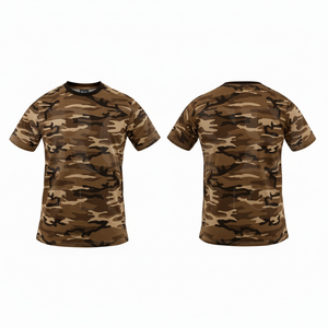 เสื้อยืดแขนสั้นคอกลมลายพรางแฟชั่นสตรีทแวร์ทันสมัย ผลิตตามแบบ OEM/ODM ผ้าฝ้ายสีน้ำตาลพิมพ์ลายพรางด้วยเทคนิค Sublimation - Product Image 5