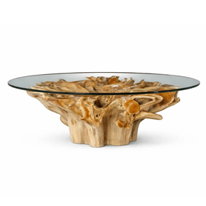 Luxury Handmade Eco-Friendly <b>Rustic</b> Solid Teak Root <b>Coffee</b> <b>Table</b> Tempered Glass Top Natural Tree Root Base Living Room Furniture - Product Image 3