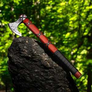 Hacha Vikinga Hecha a Mano de Acero con Alto Contenido de Carbono, Mango de Madera y Funda Fina, Hacha para Exteriores, Hacha de Camping, Hacha de Supervivencia de Acero Forjado - Product Image 3