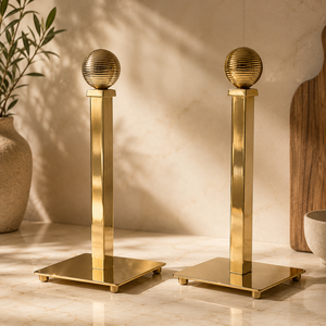 Ensemble d'accessoires de salle de bain modernes en colonne avec design géométrique en forme de boule et finition dorée polie pour la décoration de la vanité - Product Image 1