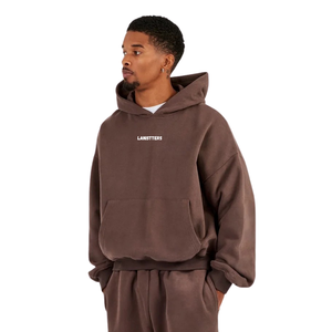 Conjunto de chándal de dos piezas para hombre: Sudadera con capucha extragrande con bolsillo canguro y pantalones de pierna ancha con dobladillo abierto, cintura elástica, ideal para descansar. - Product Image 2