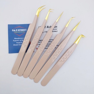 Pinzas de extensión de pestañas de acero inoxidable de Color desnudo sostenible, herramientas de maquillaje antiestáticas curvas rectas, pestañas postizas - Product Image 1