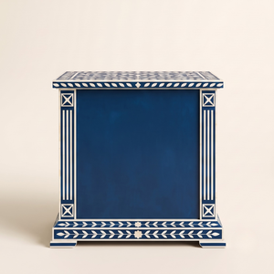 Luxury Navy <b>Blue</b> Bone Inlay <b>Bedside</b> <b>Table</b> 2 Drawer Floral Handmade Nightstand Wooden Furniture for Bedroom, Living Room - Product Image 2