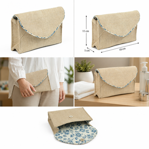 Pochette cosmétique personnalisée en jute naturel avec rabat, impression intérieure, écologique, réutilisable, sac de voyage pour articles de toilette, vente en gros OEM ODM - Product Image 6