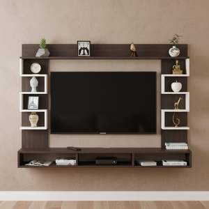 Mueble de TV de Madera Sintética para Montar en la Pared |   Soporte para Decodificador y Mueble para TV con Estantes para Libros y Decoración |   Wenge/Blanco - Product Image 3
