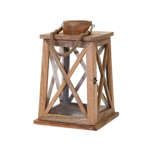Farol de Madera Hecho a Mano con Puerta de Vidrio y Asa de Cuerda, Centro de Mesa Rústico para Velas Estilo Granja - Product Image 6