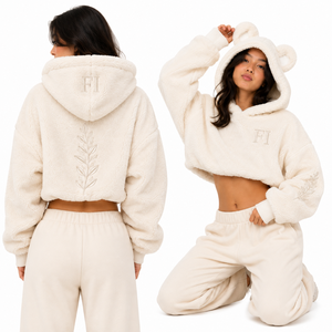 Fuzzy <b>Bear</b> Ear Hoodie Crop Top Custom Embroidered Details Oversized Fleece Unisex Winter Men's <b>Hoodies</b> Casual Winter Wear USA - Product Image 2