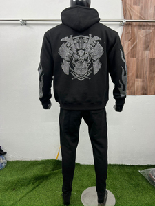 Sweat à capuche noir pour homme orné de strass et pantalon assorti, ensemble de survêtement, vêtements en gros OEM ODM - Product Image 6