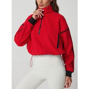 Sudadera Oversize de Forro Polar Rojo para Mujer, con Media Cremallera, Cuello Alto y Hombros Caídos, Manga Larga, Estilo Corto, para Otoño, Más Vendida 2026 - Product Image 5