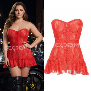 Corsé sin tirantes para boda al por mayor con encaje floral rojo y varillas de acero, minivestido tipo bustier - Product Image 6