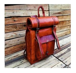Lightweight Genuine <b>Leather</b> Roll Top <b>Backpack</b> Slim Travel Daypack High Quality Cow <b>Leather</b> Laptop Rucksack LRTB-0127 - Product Image 4