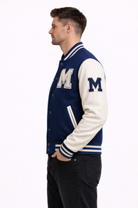 <b>Men</b> Royal Blue Varsity <b>Jacket</b> Contrast <b>White</b> Sleeves Letterman College Style <b>Jacket</b> - Product Image 2